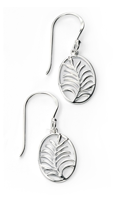 Picture of Rhodium Plated Open Oval Leaf Earrings