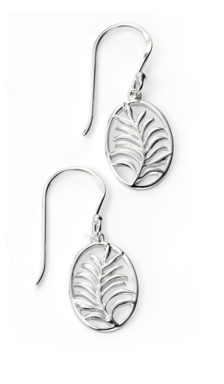 Picture of Rhodium Plated Open Oval Leaf Earrings
