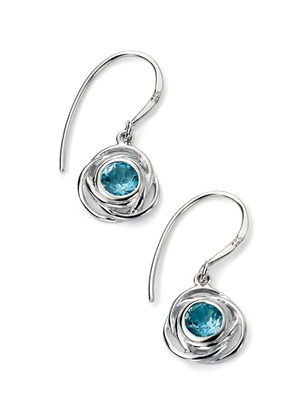Picture of Rhodium Plated Rose Shape Earrings With Blue Topaz