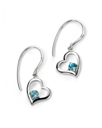 Picture of Rhodium Plated Open Heart Hook Earrings With Blue Topaz