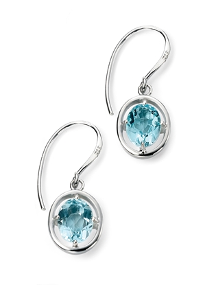 Picture of Rhodium Plated Light Blue Topaz Oval Hook Earrings