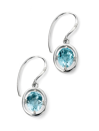 Picture of Rhodium Plated Light Blue Topaz Oval Hook Earrings