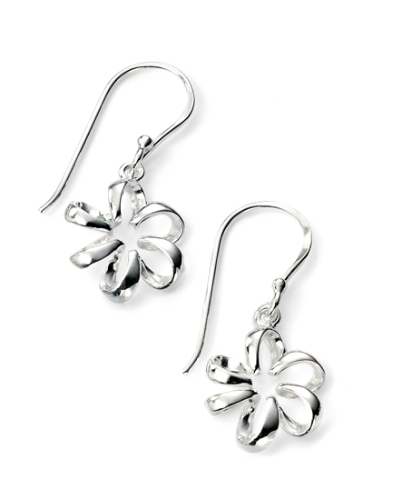 Picture of Rhodium Plated Open Flower Hook Earrings