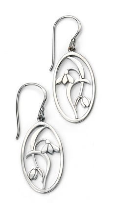 Picture of Rhodium Plated Oval Open Flower Drop Earrings
