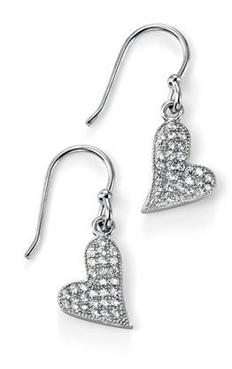 Picture of Rhodium Clear CZ Pave Heart Drop Earrings