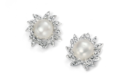 Picture of Clear CZ And Freshwater Pearl Cluster Earrings