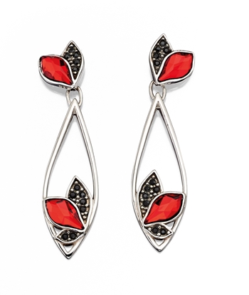 Picture of Flame Silver Red And Black Drop Earrings