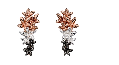 Picture of Silver Ombre Rose To Oxidised Plated Flower Earrings