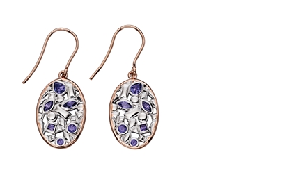 Picture of Silver Contrast Shape Oval Earrings With Purple CZ