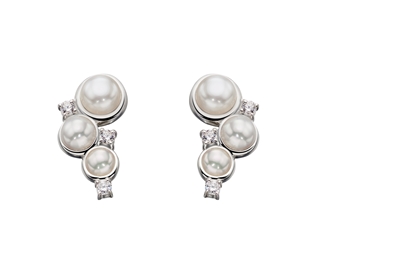 Picture of Silver X3 Pearl & X3 CZ Crawler Earrings