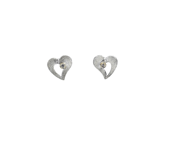 Picture of Silver & 9ct 2 Tone Heart with CZ Earrings