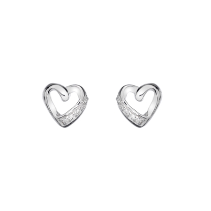Picture of Silver CZ classic set heart earring pair