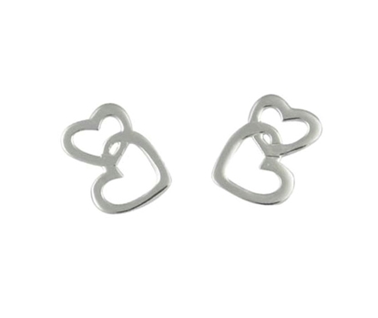 Picture of Silver Double Heart Stud Earring Pair 104