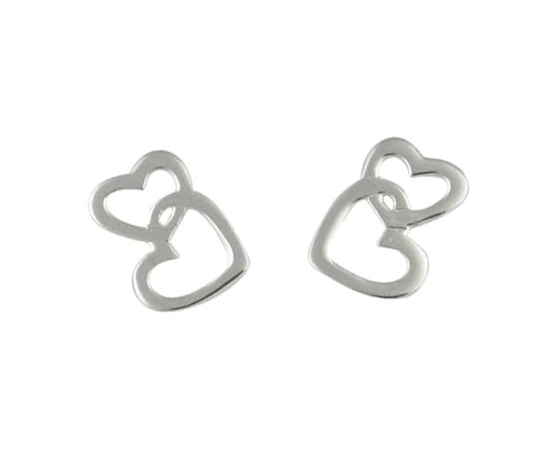 Picture of Silver Double Heart Stud Earring Pair 104