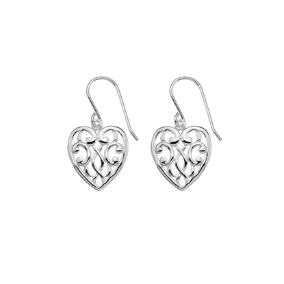 Picture of Silver filigree heart drop earring pair