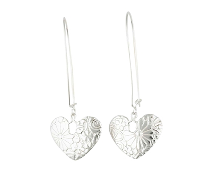 Picture of Silver Patterened Heart Drop Earring Pair 105
