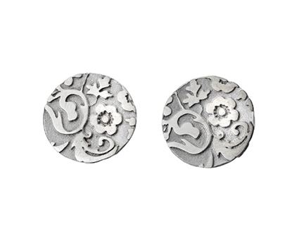 Picture of Silver Echo 2E Floral Etched Disc Stud Earring Pair