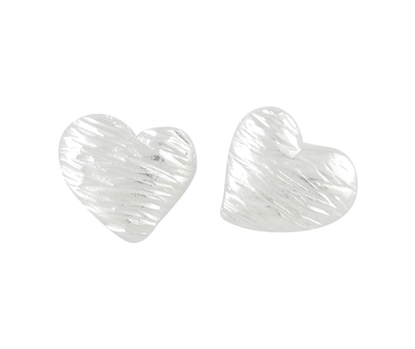 Picture of Silver Large Etch Patterned Heart Stud Earrings 076