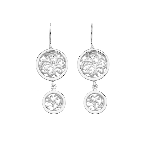 Picture of Silver designer cut out patterned circle drop 286 earrings