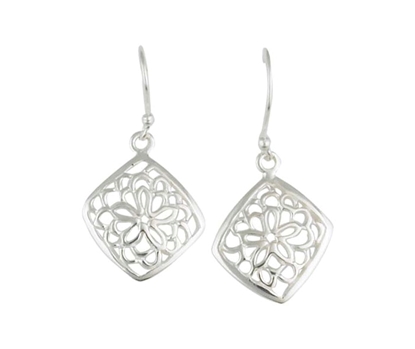 Picture of Silver Fused Flower Square Drop Earring Pair 106
