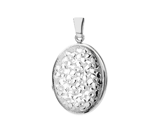 Picture of Silver Locket 4 Engraving L Full Flowers