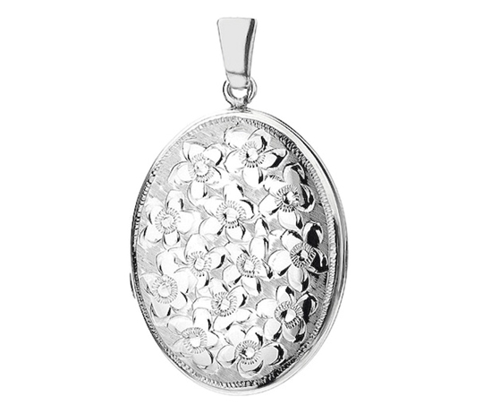 Picture of Silver Locket 2 Engraving L Full Flowers