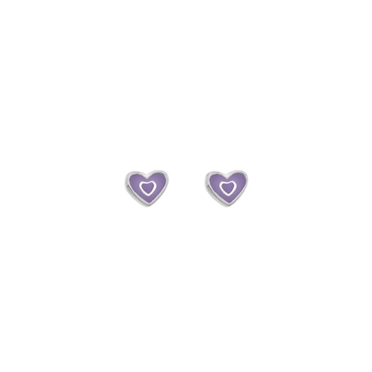 Picture of Silver Childrens Purple Enamel Heart Stud Earrings