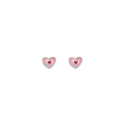 Picture of Silver Childrens Pink Enamel Heart Stud Earrings