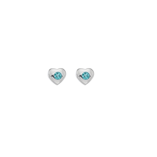 Picture of Silver Childrens Aqua CZ Heart Stud Earrings