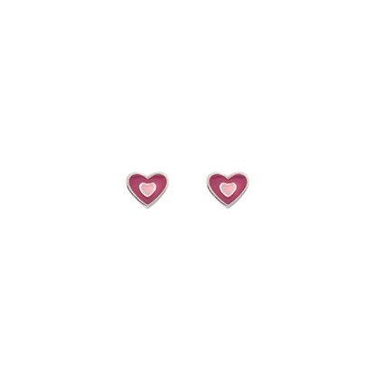Picture of Silver Childrens Pink Enamel Heart Stud Earrings