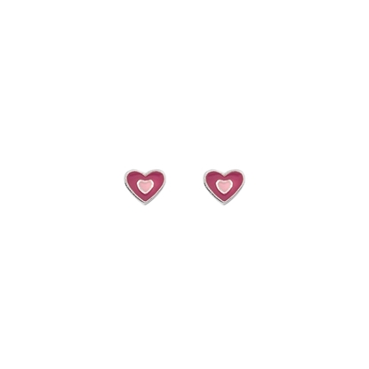 Picture of Silver Childrens Pink Enamel Heart Stud Earrings