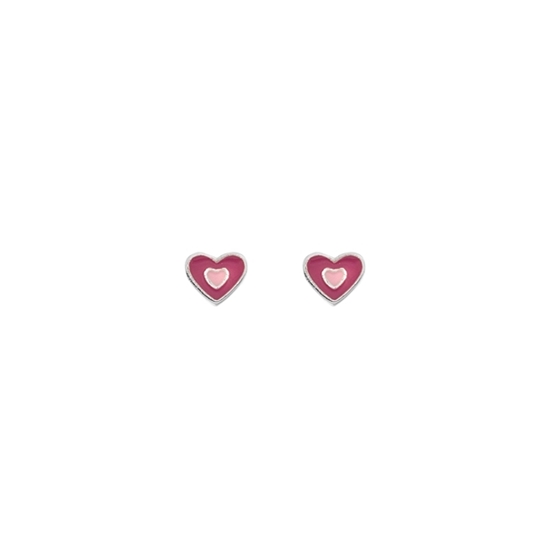 Picture of Silver Childrens Pink Enamel Heart Stud Earrings