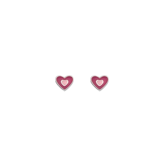 Picture of Silver Childrens Pink Enamel Heart Stud Earrings