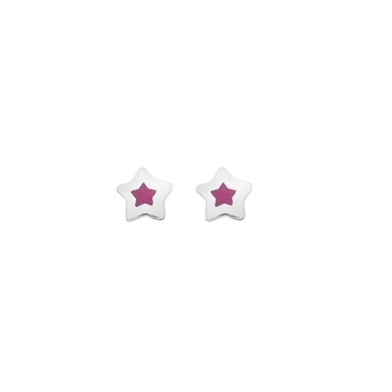 Picture of Silver Childrens Pink Enamel Star Stud Earrings