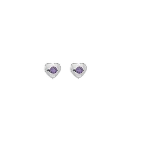 Picture of Silver Childrens Amethyst CZ Heart Stud Earrings