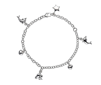Picture of Silver Childs Dolphins, Elephant & Hearts Charm Bracelet 9
