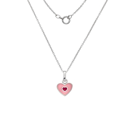 Picture of Silver Childrens Light Pink Enamel Heart Pendant on S12T14