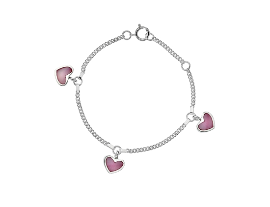 Picture of Silver Childs Pink MOP Heart Charm Bracelet (15cm)