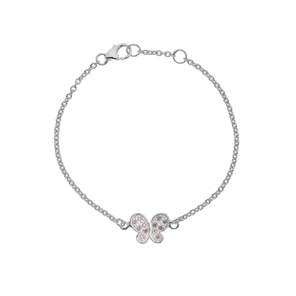 Picture of Silver Childrens Pink CZ Butterfly Charm Bracelet
