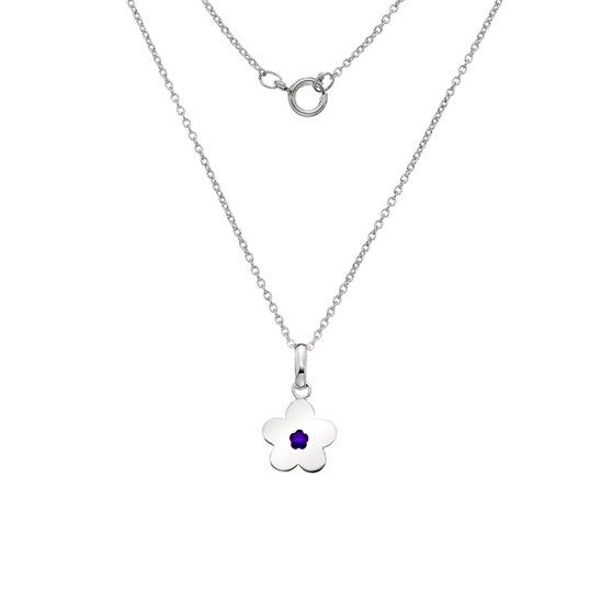Picture of Silver Childrens Purple Enamel Flower Pendant on S12T14