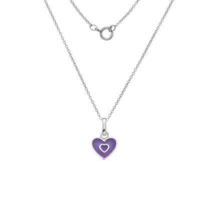 Picture of Silver Childrens Purple Enamel Heart Pendant on S12T14