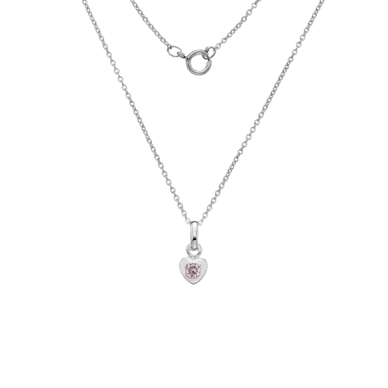 Picture of Silver Childrens Pink CZ Heart Pendant on S12T14