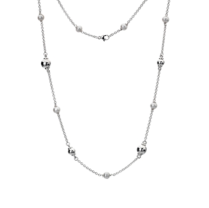 Picture of Silver Twist 4F Silver Sphere & Freshwater Pearl 18 Necklac