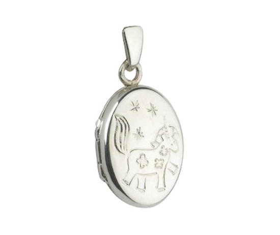 Picture of Silver Small Oval locket with Unicorn Engraving