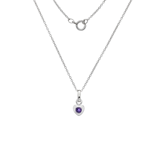 Picture of Silver Childrens Amethyst CZ Heart Pendant on S12T14