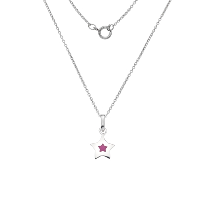 Picture of Silver Childrens Pink Enamel Star Pendant on S12T14