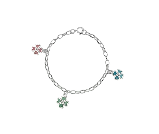 Picture of Silver Childs Pink, Blue & Green MOP Clover Charm Bracelet (