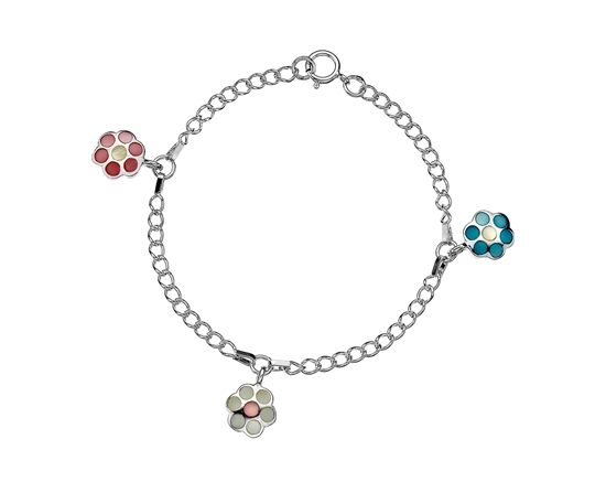 Picture of Silver Childs Pink, White & Blue MOP Flower Charm Bracelet (