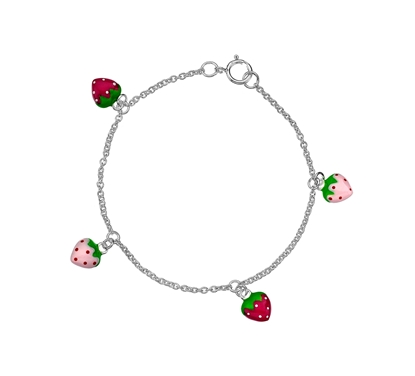 Picture of Silver Childs Pink Enamel Strawberry Charm Bracelet (19cm)