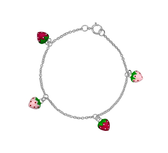 Picture of Silver Childs Pink Enamel Strawberry Charm Bracelet (19cm)